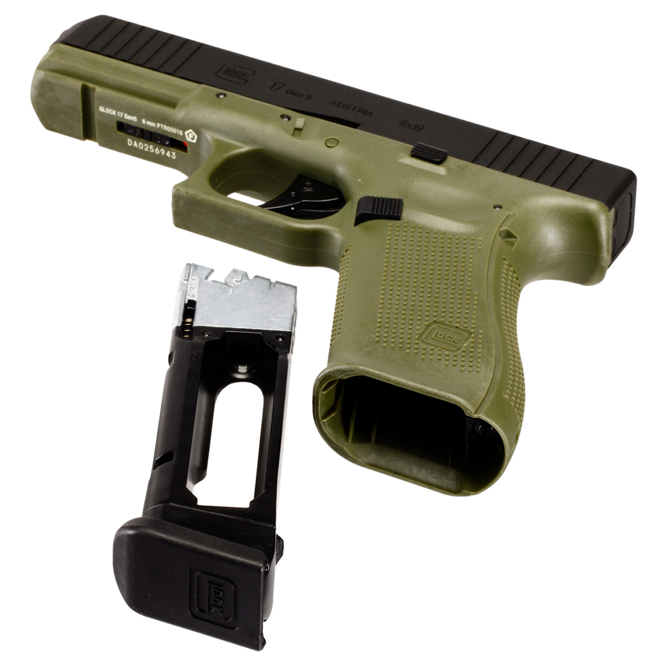 Glock 17 Gen. 5 Airsoft mit Metallschlitten CO2 BlowBack 6mm BB schwarz / Battlefield Green Bild 6