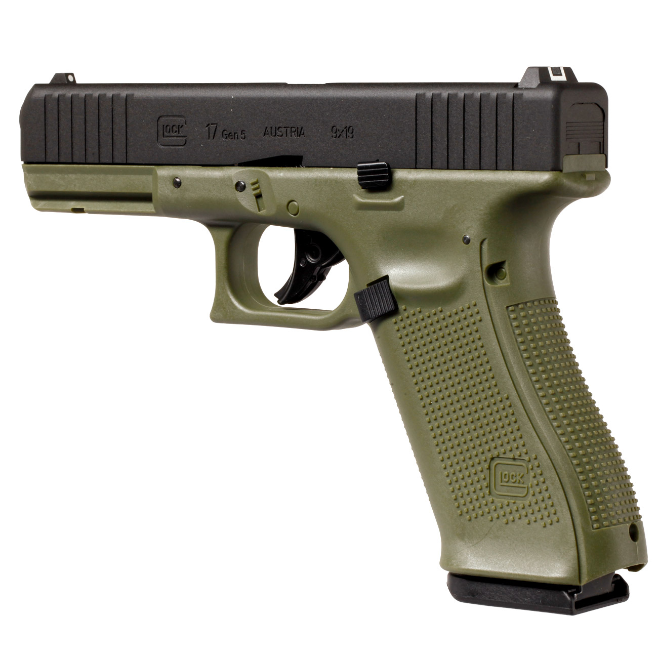 Glock 17 Gen. 5 Airsoft mit Metallschlitten CO2 BlowBack 6mm BB schwarz / Battlefield Green Bild 8