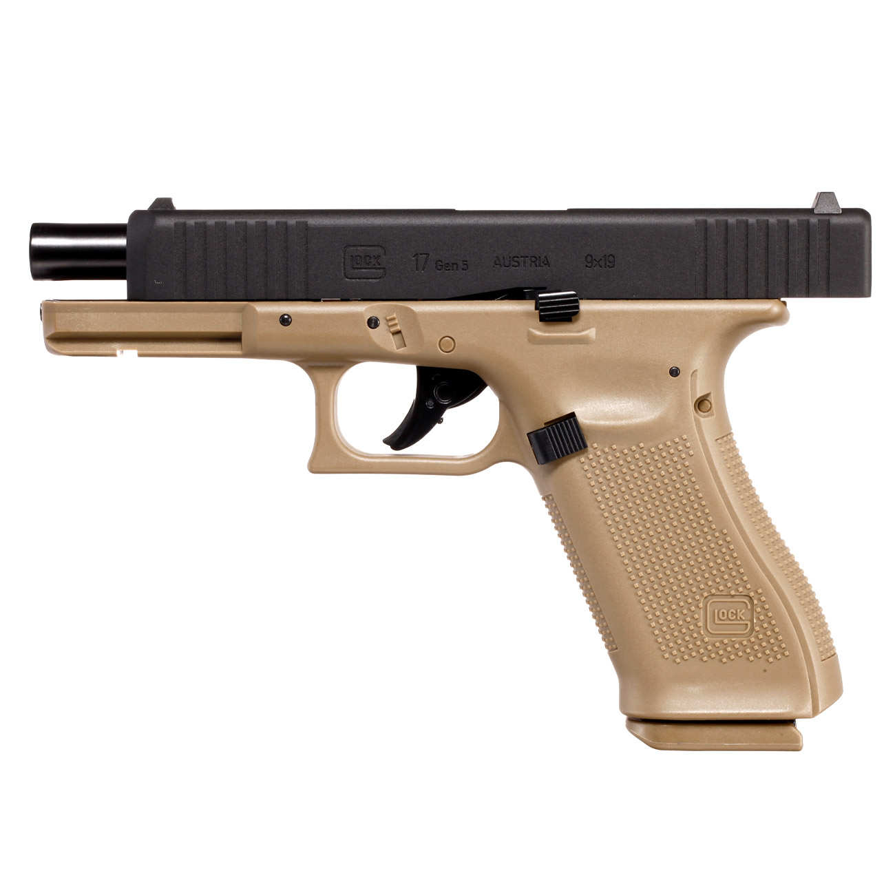 Glock 17 Gen. 5 Airsoft mit Metallschlitten CO2 BlowBack 6mm BB schwarz / coyote Bild 2