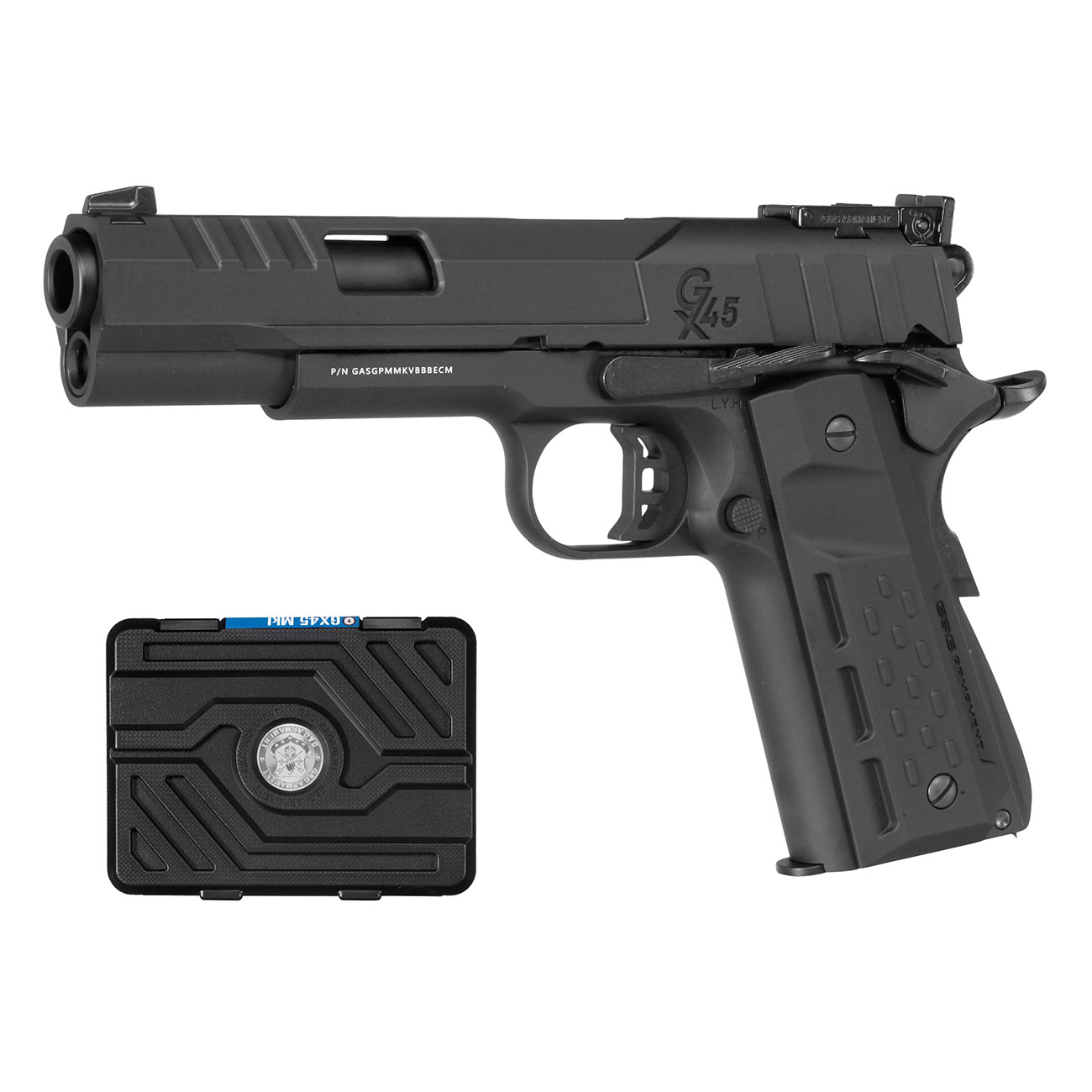 G&G GX45 MkV Airsoftpistole Vollmetall GBB 6mm BB schwarz inkl. Pistolenkoffer