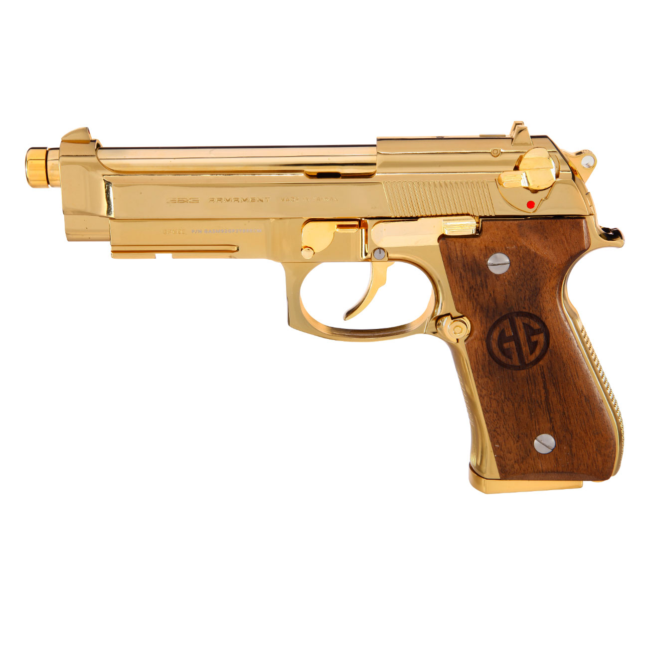 G&G GPM92 GP2 Airsoftpistole Vollmetall GBB 6mm BB Gold-Chrome inkl. Pistolenkoffer - Walnussholz Limited Edition Bild 1