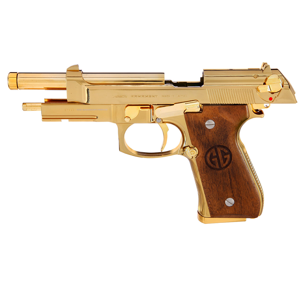 G&G GPM92 GP2 Airsoftpistole Vollmetall GBB 6mm BB Gold-Chrome inkl. Pistolenkoffer - Walnussholz Limited Edition Bild 2