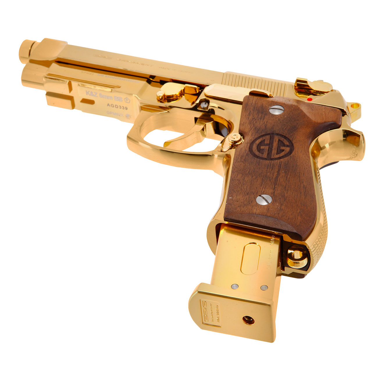 G&G GPM92 GP2 Airsoftpistole Vollmetall GBB 6mm BB Gold-Chrome inkl. Pistolenkoffer - Walnussholz Limited Edition Bild 5