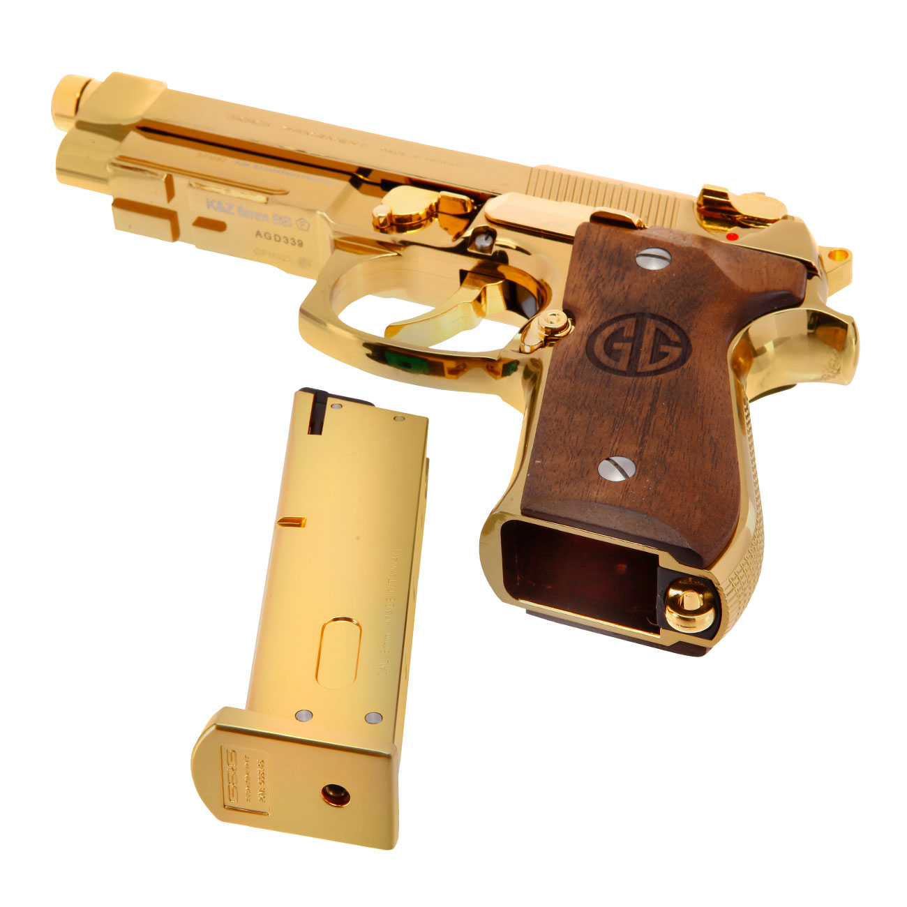 G&G GPM92 GP2 Airsoftpistole Vollmetall GBB 6mm BB Gold-Chrome inkl. Pistolenkoffer - Walnussholz Limited Edition Bild 6