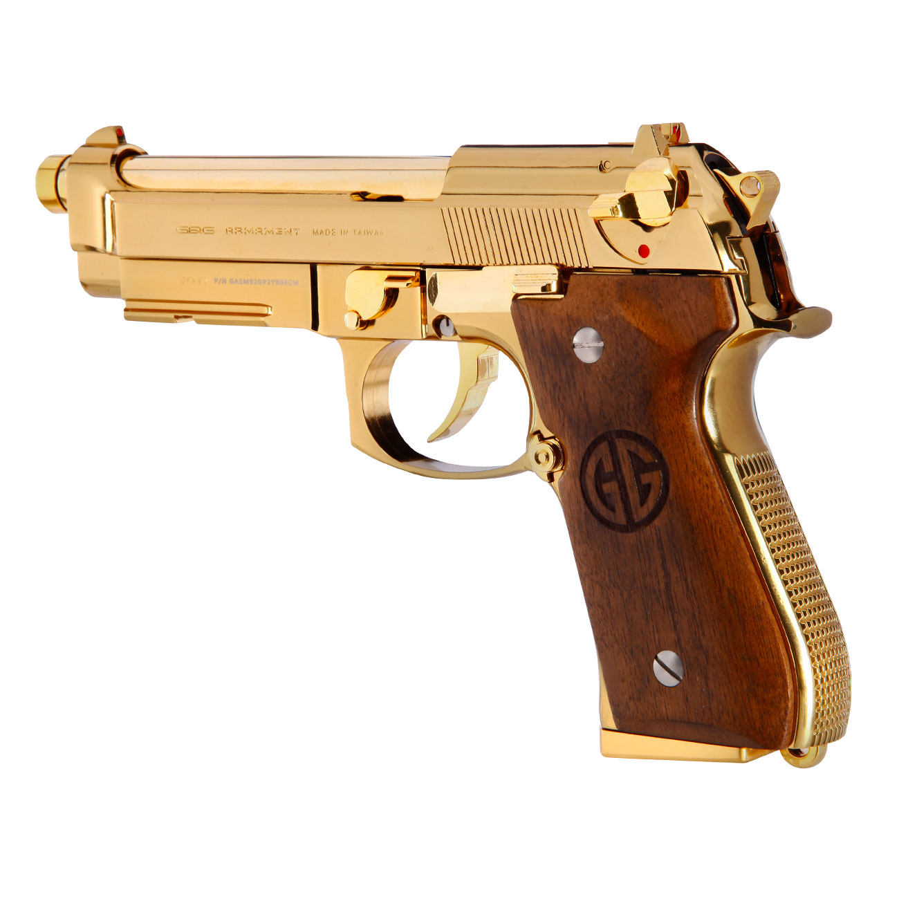 G&G GPM92 GP2 Airsoftpistole Vollmetall GBB 6mm BB Gold-Chrome inkl. Pistolenkoffer - Walnussholz Limited Edition Bild 8