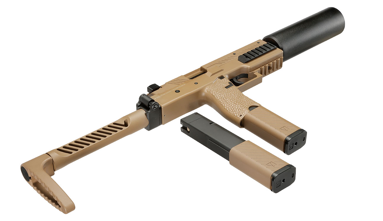 Vorsk VMP-1X PDW Polymer SMG GBB 6mm BB tan - Set mit Silencer / Ersatzmagazin Bild 6