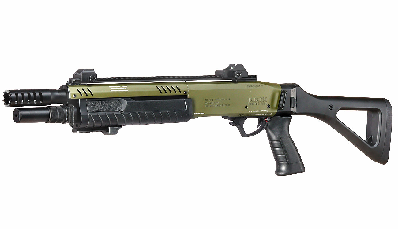 CYMA / BO Manufacture Fabarm STF12 Compact 11 Zoll Vollmetall Pump Action Gas Shotgun 6mm BB oliv