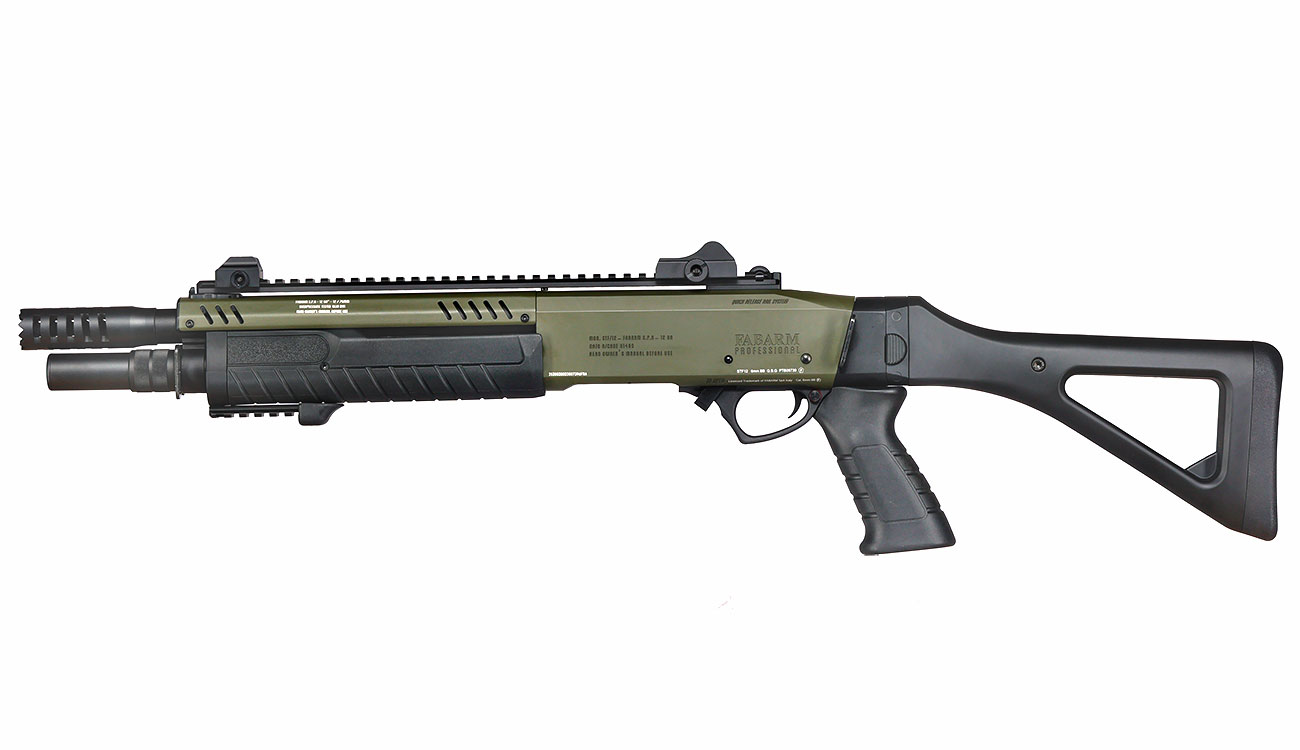 CYMA / BO Manufacture Fabarm STF12 Compact 11 Zoll Vollmetall Pump Action Gas Shotgun 6mm BB oliv Bild 1