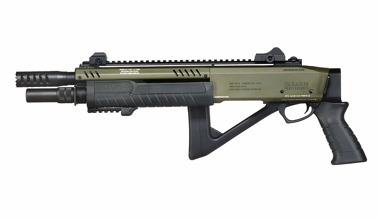 CYMA / BO Manufacture Fabarm STF12 Compact 11 Zoll Vollmetall Pump Action Gas Shotgun 6mm BB oliv Bild 2