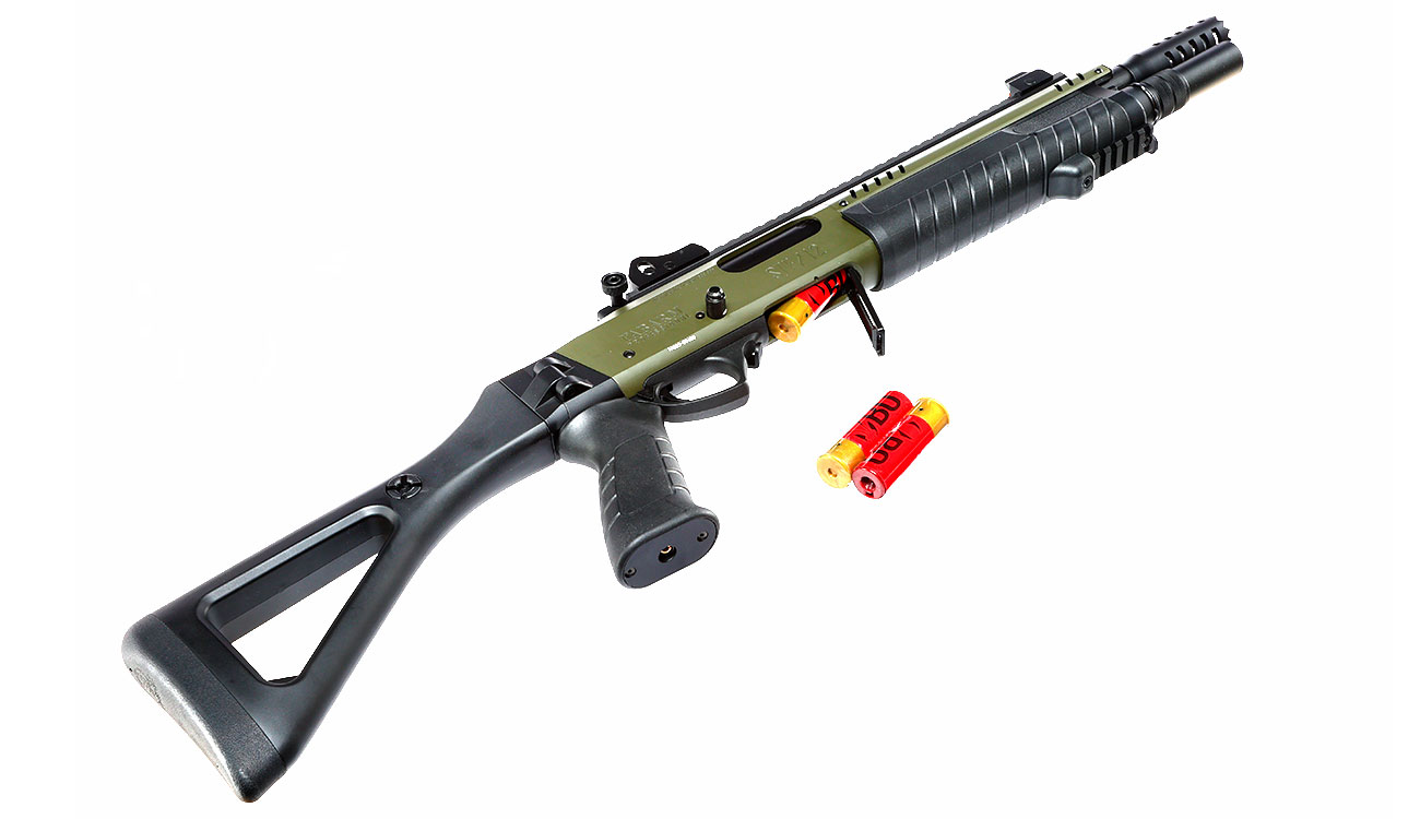 CYMA / BO Manufacture Fabarm STF12 Compact 11 Zoll Vollmetall Pump Action Gas Shotgun 6mm BB oliv Bild 6