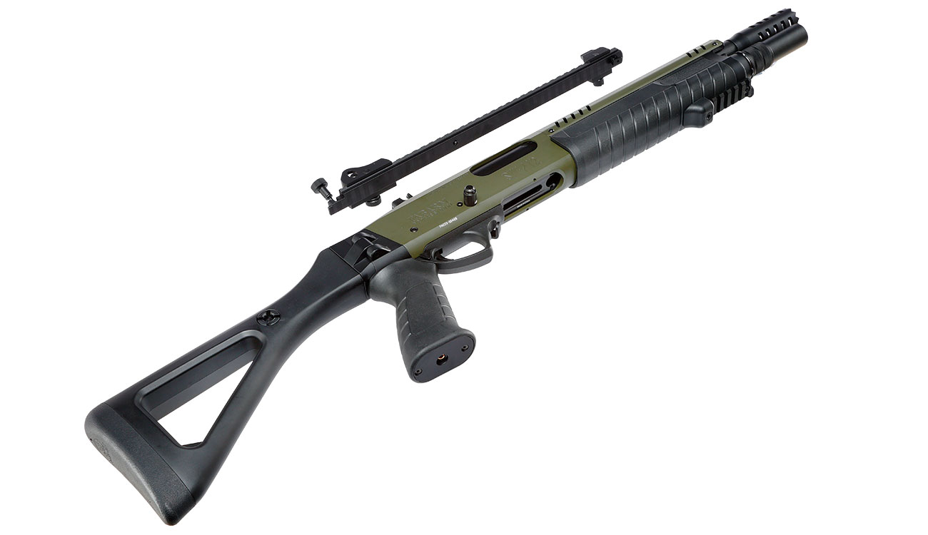 CYMA / BO Manufacture Fabarm STF12 Compact 11 Zoll Vollmetall Pump Action Gas Shotgun 6mm BB oliv Bild 7