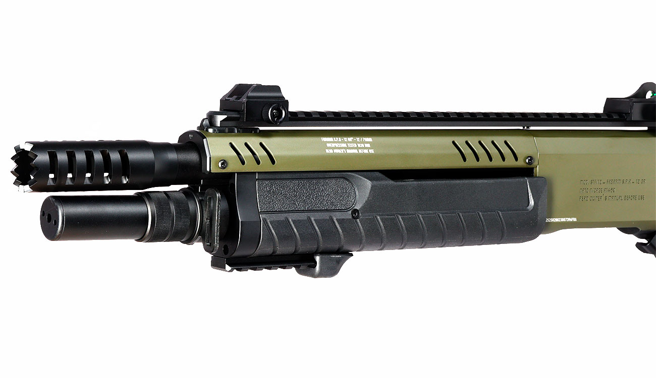 CYMA / BO Manufacture Fabarm STF12 Compact 11 Zoll Vollmetall Pump Action Gas Shotgun 6mm BB oliv Bild 8