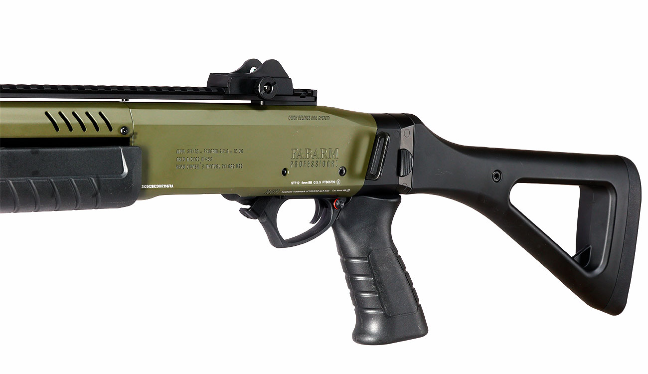 CYMA / BO Manufacture Fabarm STF12 Compact 11 Zoll Vollmetall Pump Action Gas Shotgun 6mm BB oliv Bild 9