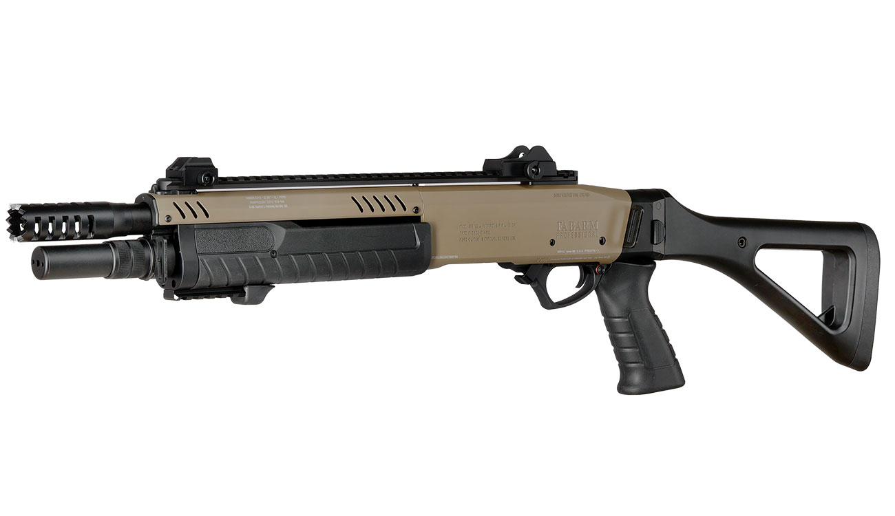 CYMA / BO Manufacture Fabarm STF12 Compact 11 Zoll Vollmetall Pump Action Gas Shotgun 6mm BB Flat Dark Earth