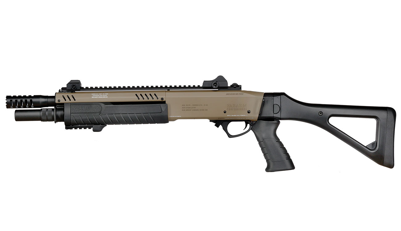 CYMA / BO Manufacture Fabarm STF12 Compact 11 Zoll Vollmetall Pump Action Gas Shotgun 6mm BB Flat Dark Earth Bild 1