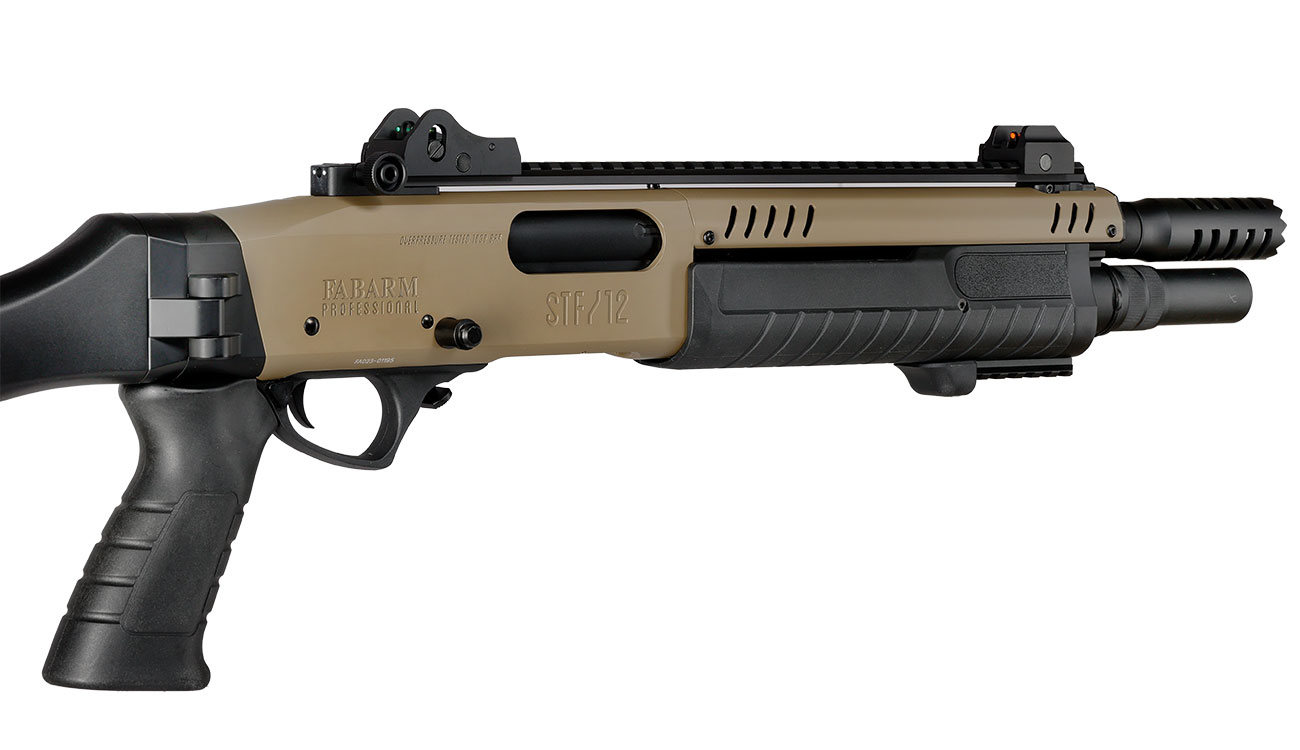 CYMA / BO Manufacture Fabarm STF12 Compact 11 Zoll Vollmetall Pump Action Gas Shotgun 6mm BB Flat Dark Earth Bild 10
