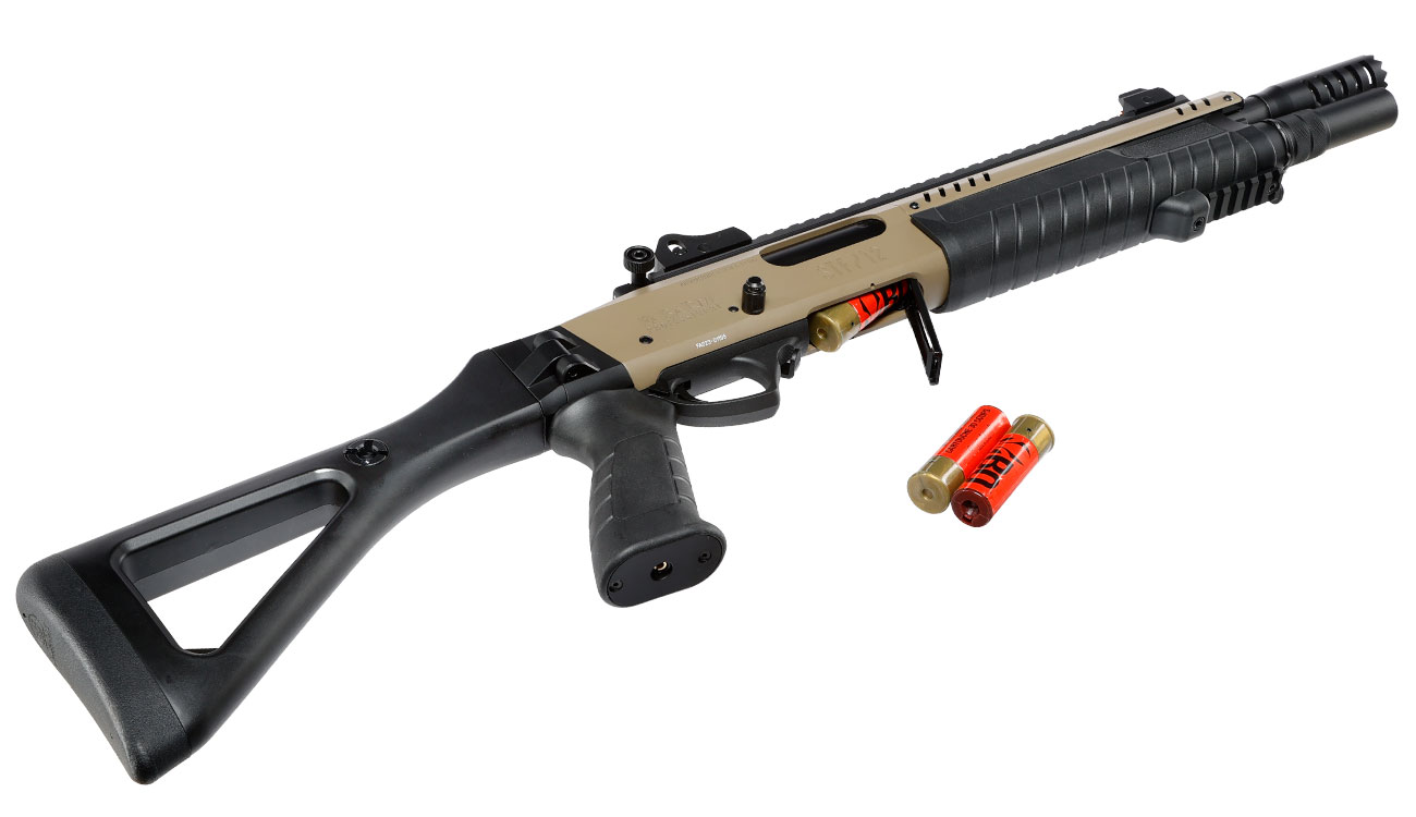 CYMA / BO Manufacture Fabarm STF12 Compact 11 Zoll Vollmetall Pump Action Gas Shotgun 6mm BB Flat Dark Earth Bild 6