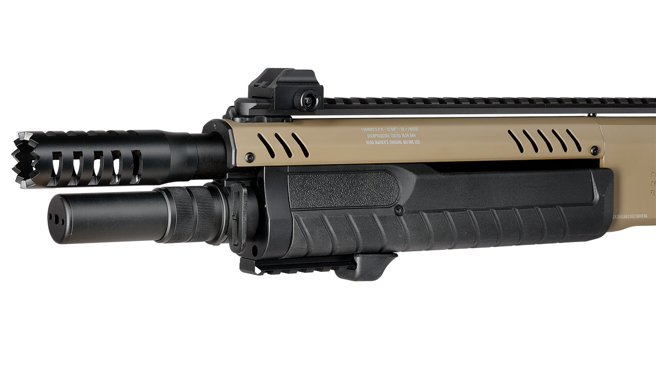 CYMA / BO Manufacture Fabarm STF12 Compact 11 Zoll Vollmetall Pump Action Gas Shotgun 6mm BB Flat Dark Earth Bild 8
