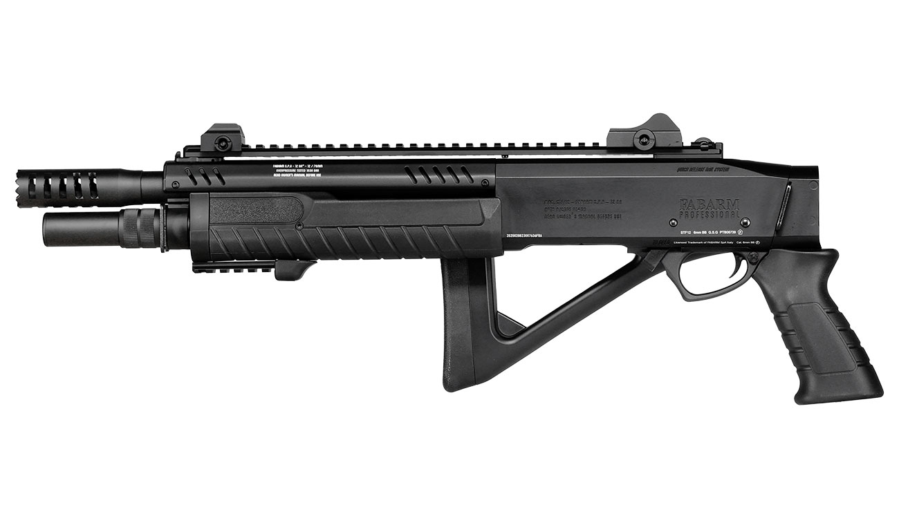 CYMA / BO Manufacture Fabarm STF12 Compact 11 Zoll Vollmetall Pump Action Gas Shotgun 6mm BB schwarz Bild 2