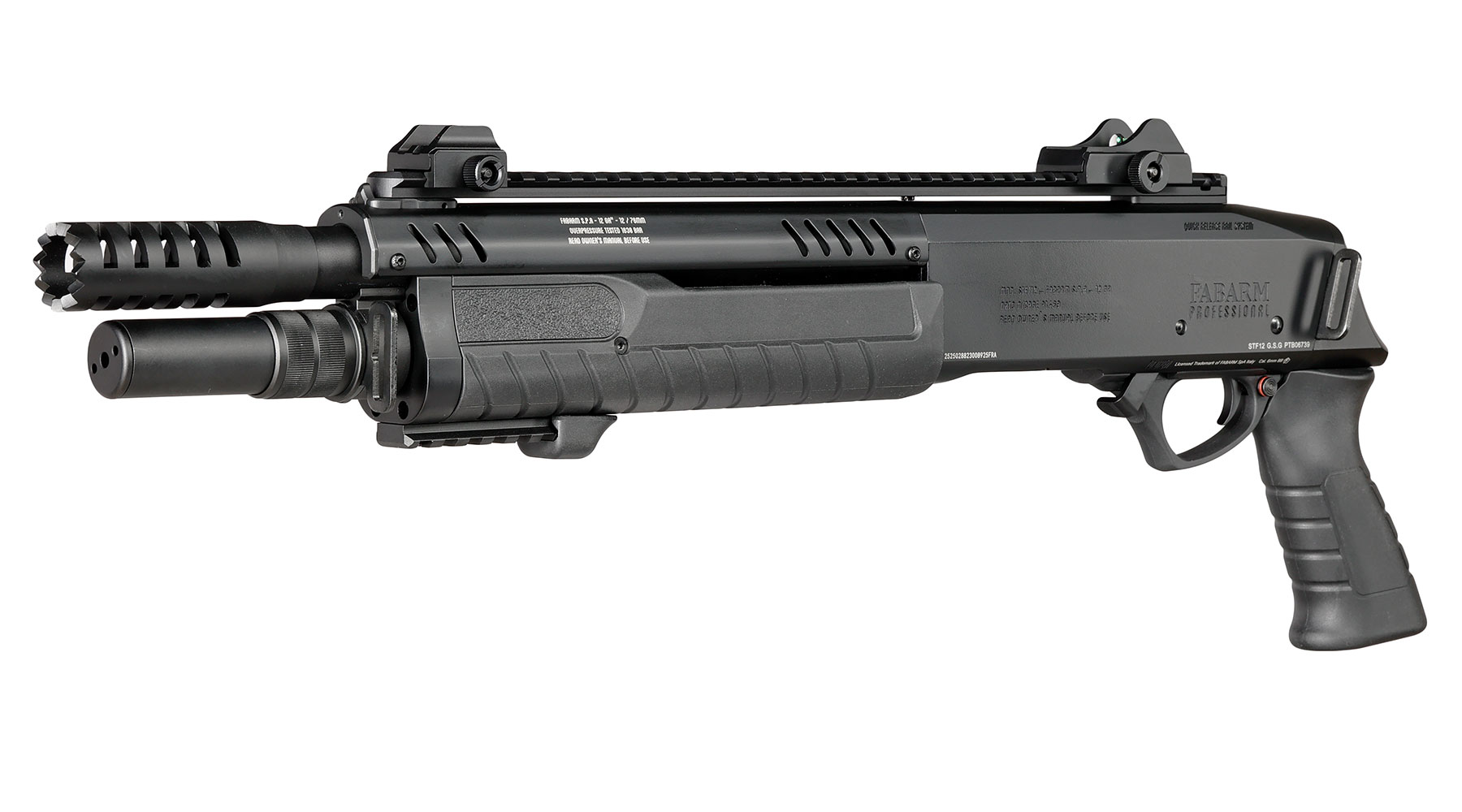 CYMA / BO Manufacture Fabarm STF12 Short 11 Zoll Vollmetall Pump Action Gas Shotgun 6mm BB schwarz