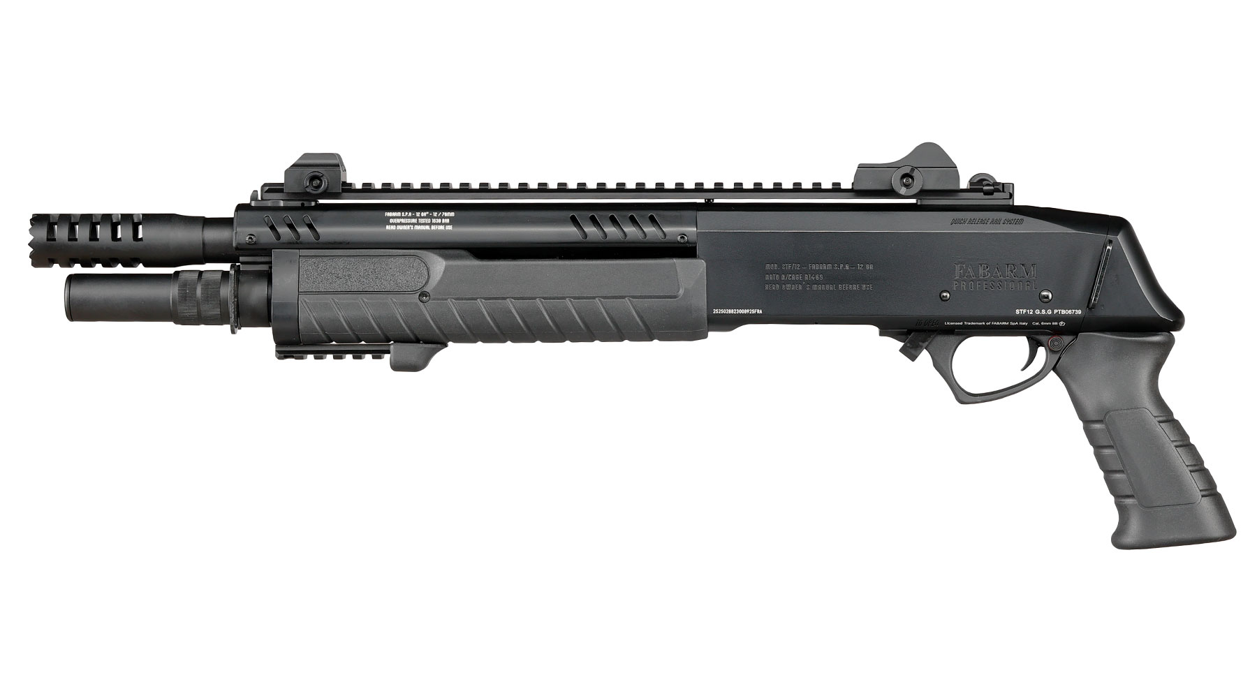 CYMA / BO Manufacture Fabarm STF12 Short 11 Zoll Vollmetall Pump Action Gas Shotgun 6mm BB schwarz Bild 1