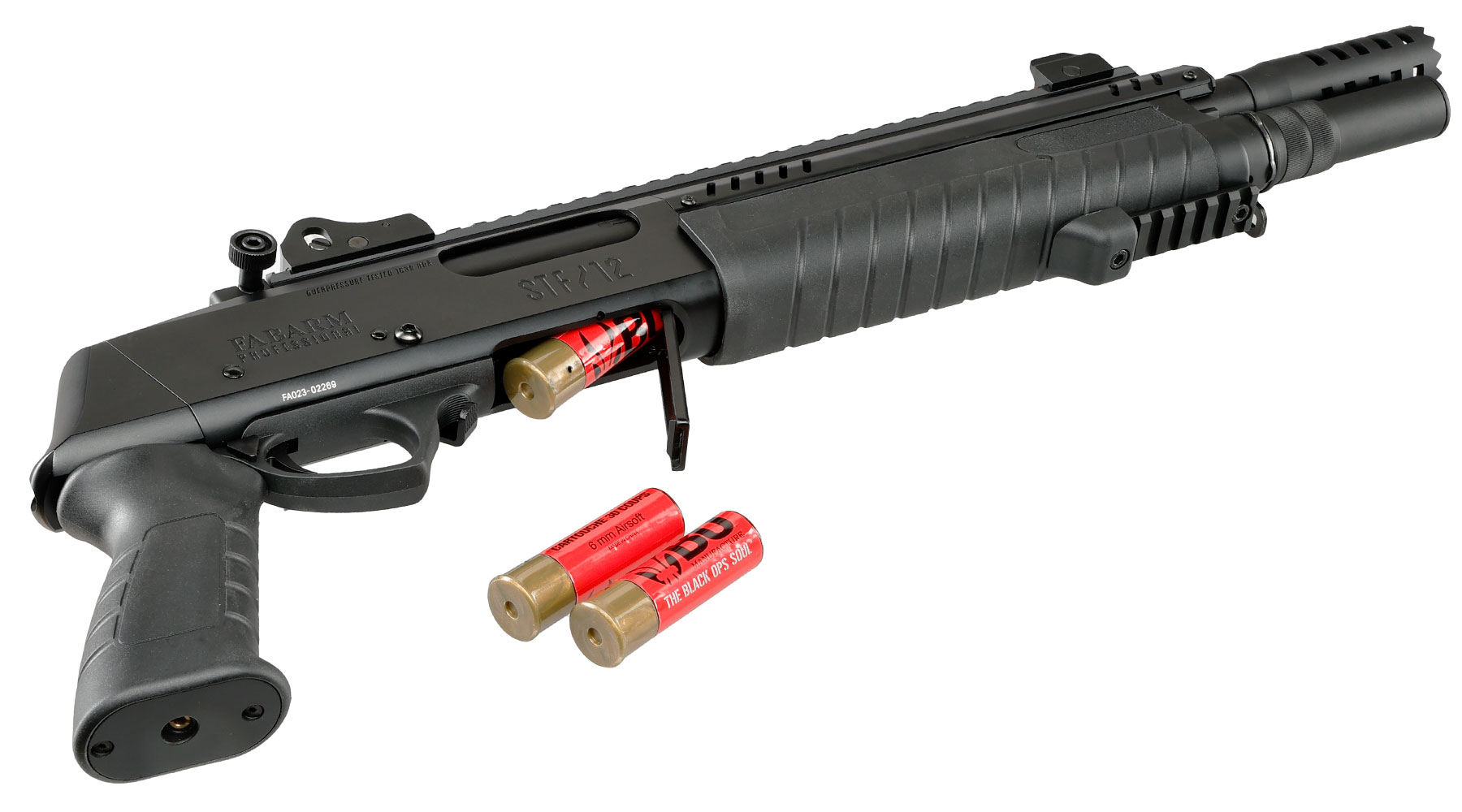 CYMA / BO Manufacture Fabarm STF12 Short 11 Zoll Vollmetall Pump Action Gas Shotgun 6mm BB schwarz Bild 6