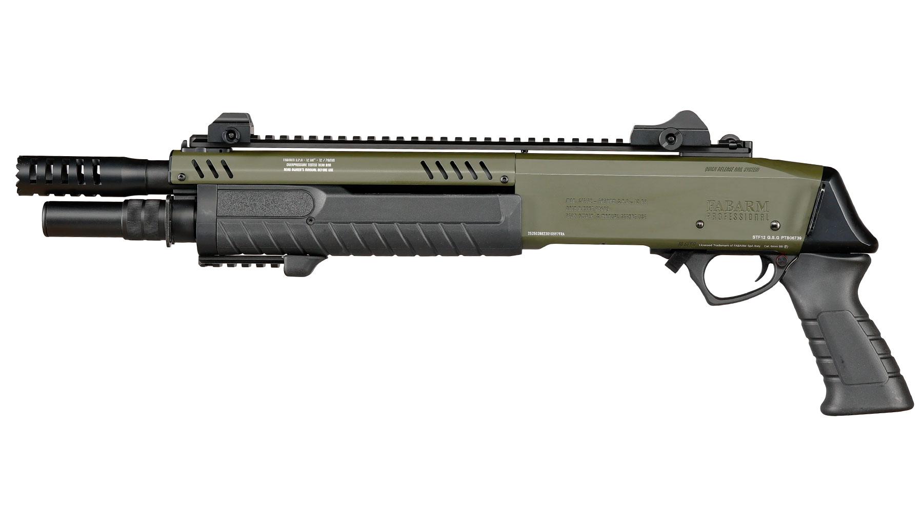 CYMA / BO Manufacture Fabarm STF12 Short 11 Zoll Vollmetall Pump Action Gas Shotgun 6mm BB oliv Bild 1