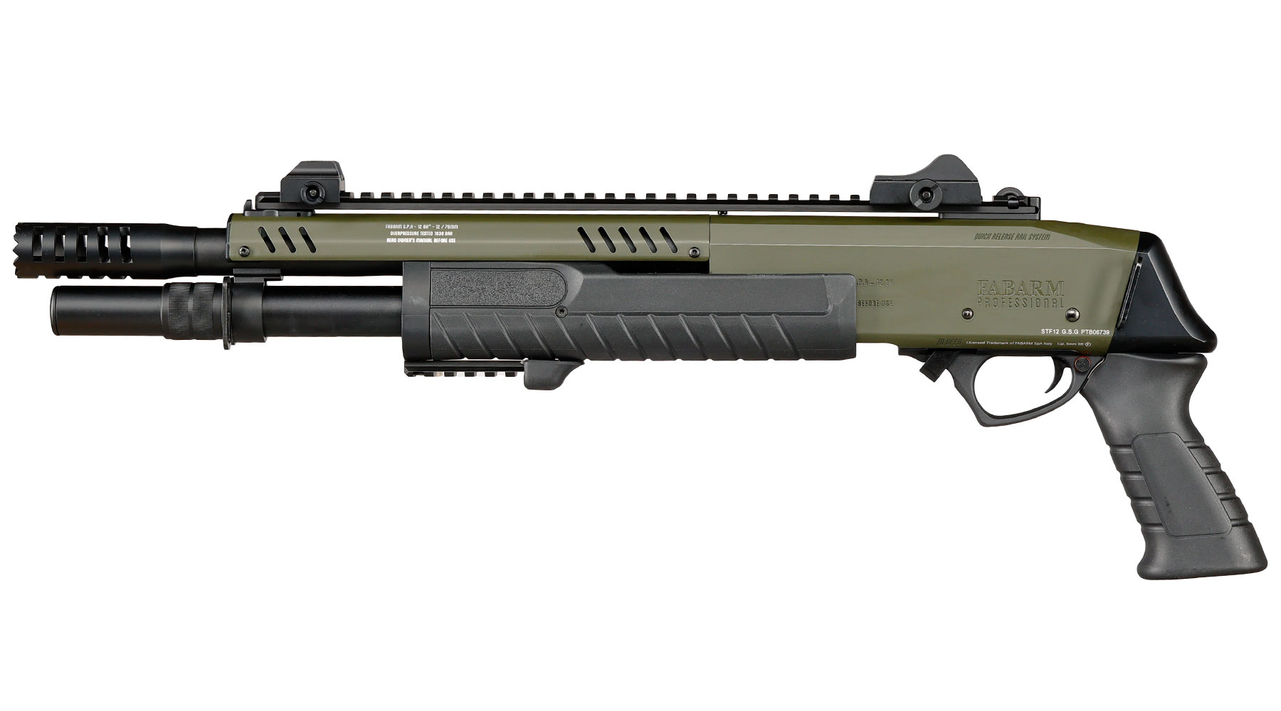 CYMA / BO Manufacture Fabarm STF12 Short 11 Zoll Vollmetall Pump Action Gas Shotgun 6mm BB oliv Bild 2