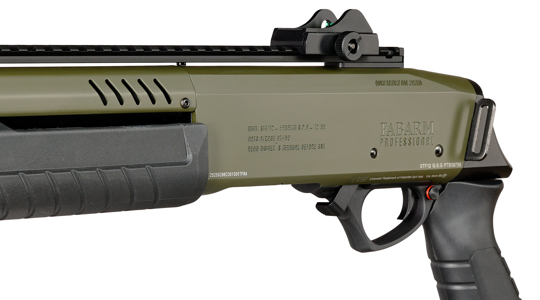 CYMA / BO Manufacture Fabarm STF12 Short 11 Zoll Vollmetall Pump Action Gas Shotgun 6mm BB oliv Bild 9