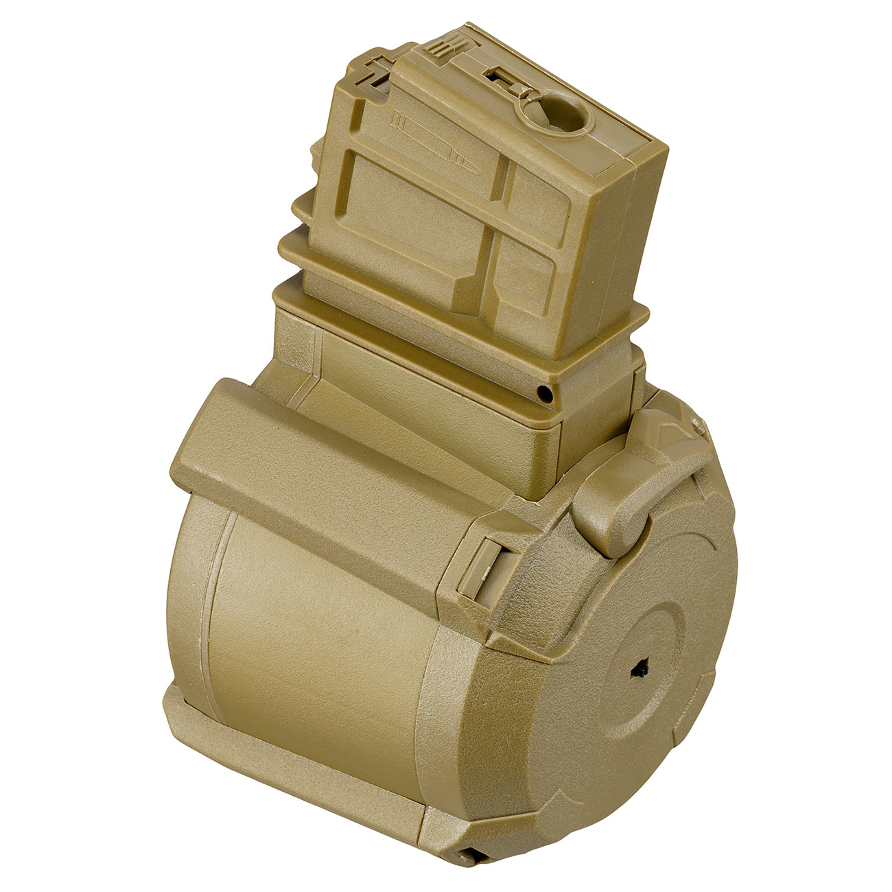 A&K G36 D-60 Style Polymer Trommelmagazin 1200 Schuss Dark Earth - elektrisch Bild 1