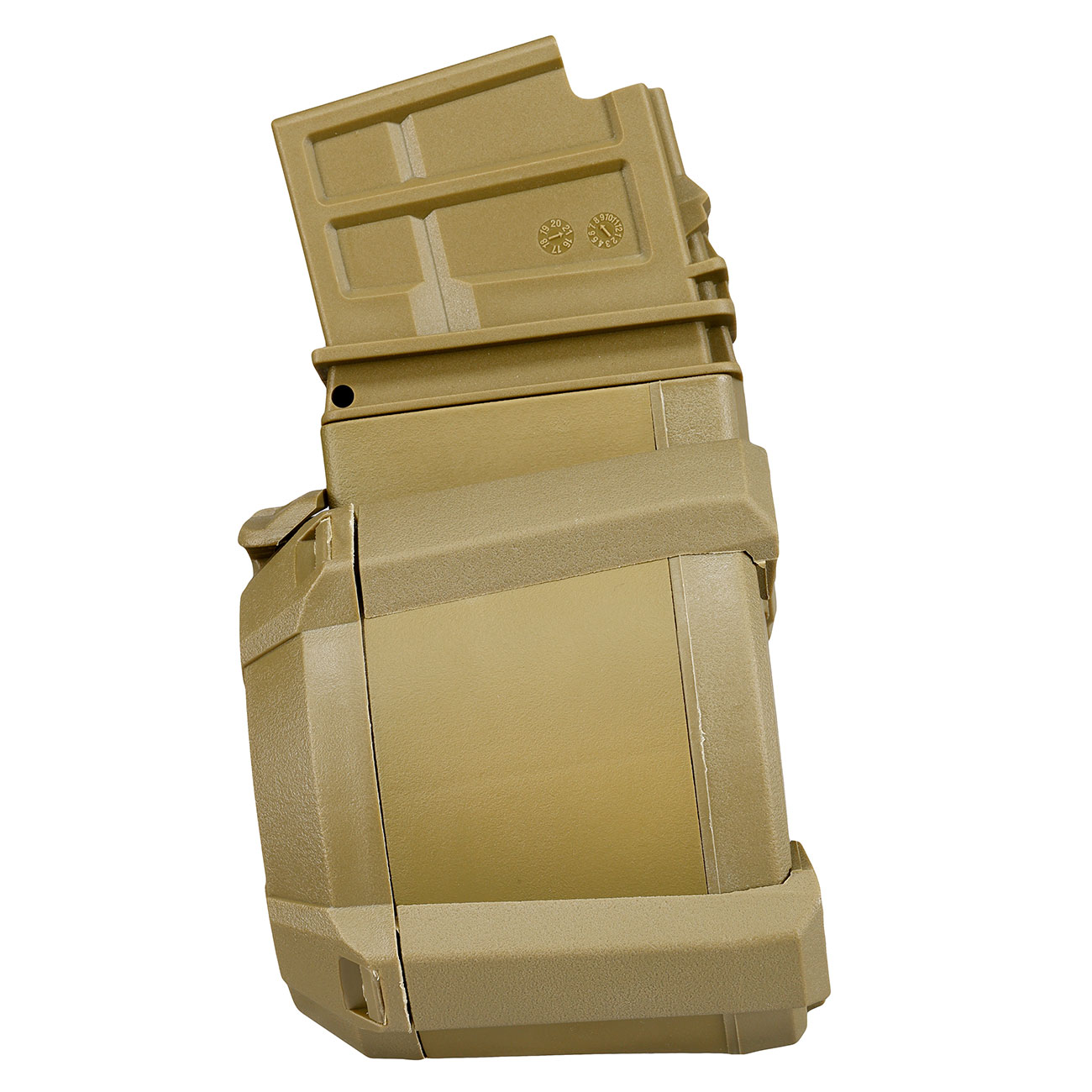 A&K G36 D-60 Style Polymer Trommelmagazin 1200 Schuss Dark Earth - elektrisch Bild 6