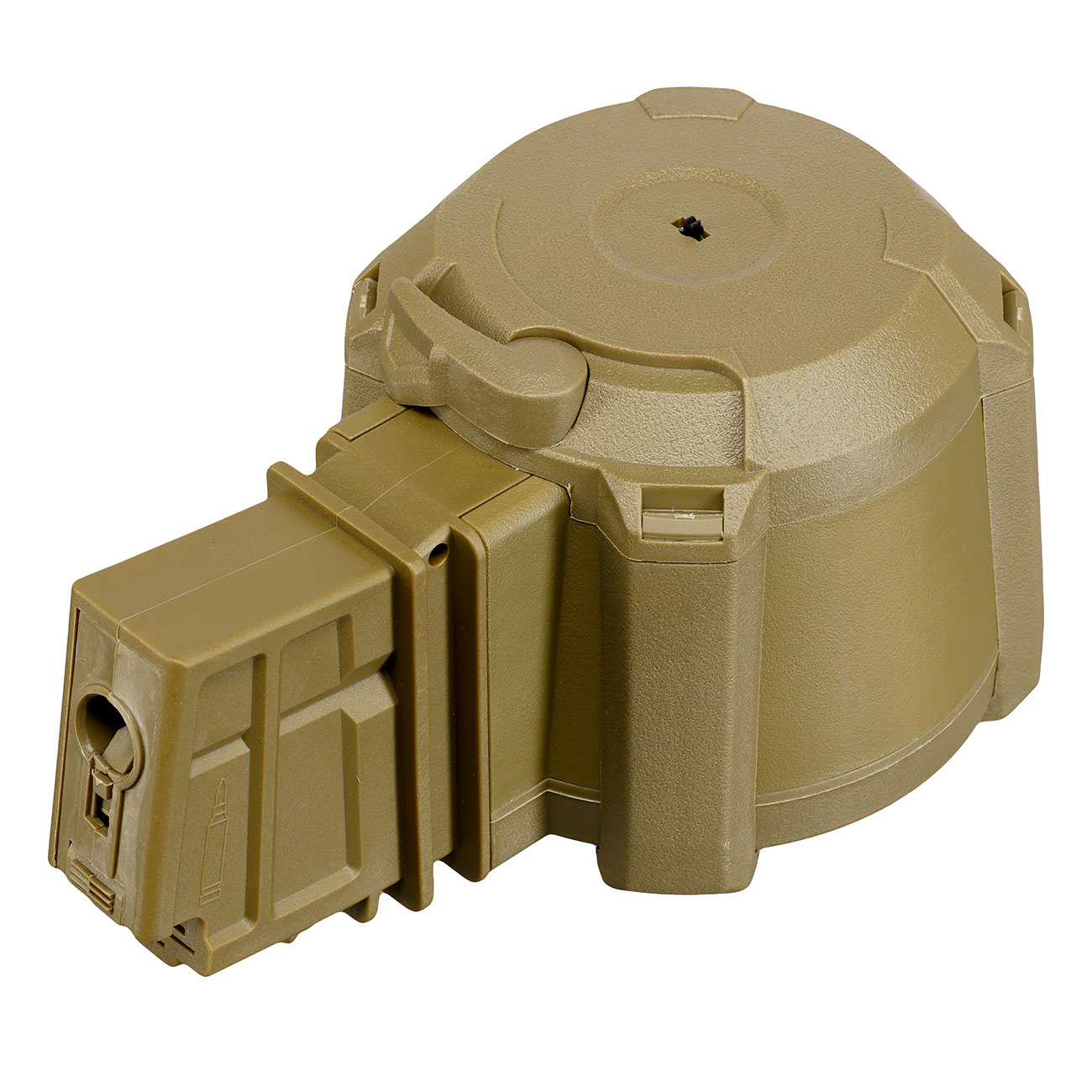 A&K G36 D-60 Style Polymer Trommelmagazin 1200 Schuss Dark Earth - elektrisch Bild 9