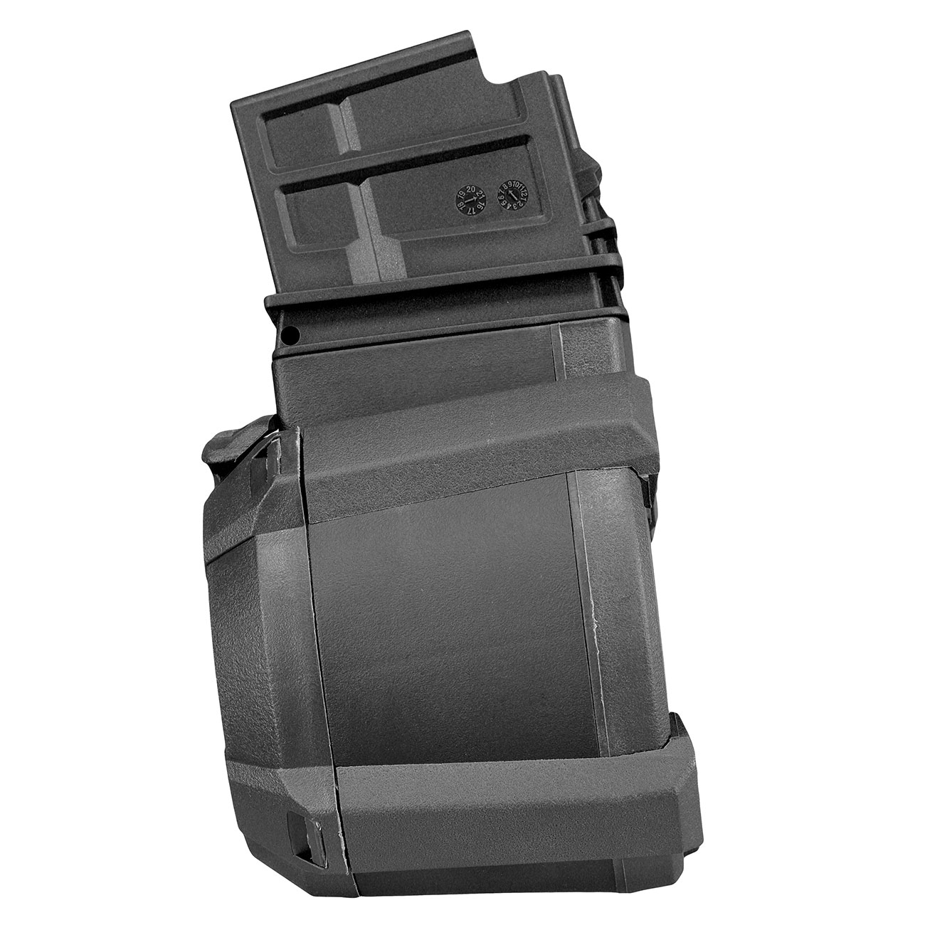 A&K G36 D-60 Style Polymer Trommelmagazin 1200 Schuss schwarz - elektrisch Bild 6