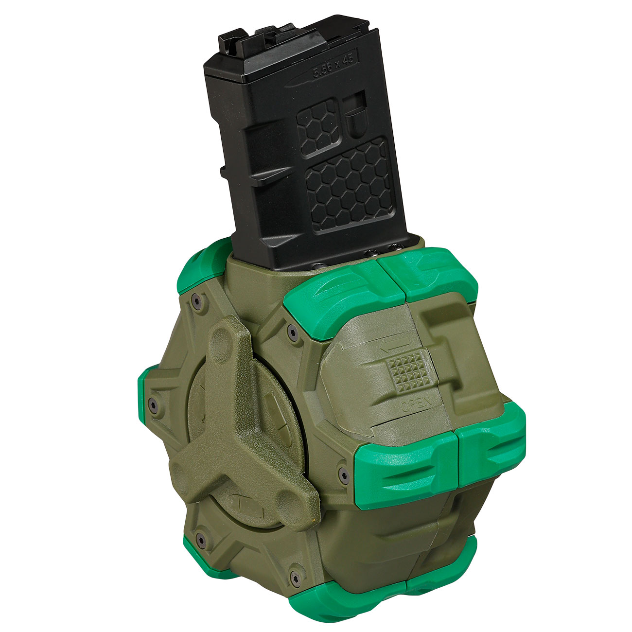 Wei-ETech M4 / M16 GBB Single Trommelmagazin Hi-Cap 350 Schuss oliv - Version 3 - Softairgas Version