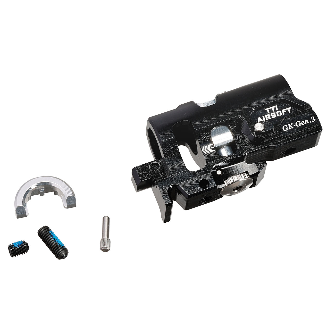 TTI Airsoft CNC Aluminium TDC-Style Hop-Up Chamber f. Tokyo Marui G17 / G19 / G34 GEN3 GBB Serie schwarz