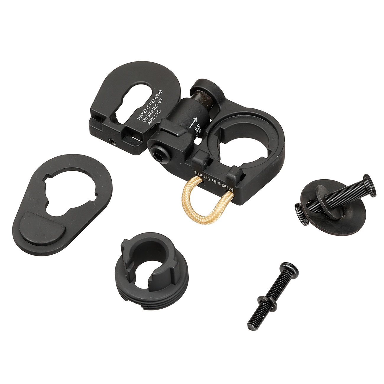 APS Aluminium Stock-Tube Klappschaft-Adapter f. APS / EMG M4 S-AEG Gewehre mit geschraubter Stock-Tube schwarz