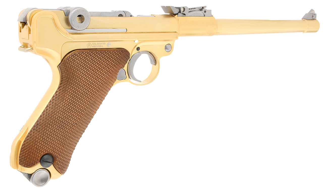 Wei-ETech P08 Airsoft Vollmetall GBB 6mm BB Gold-Plated-Finish Version - 8 Zoll Version Bild 4