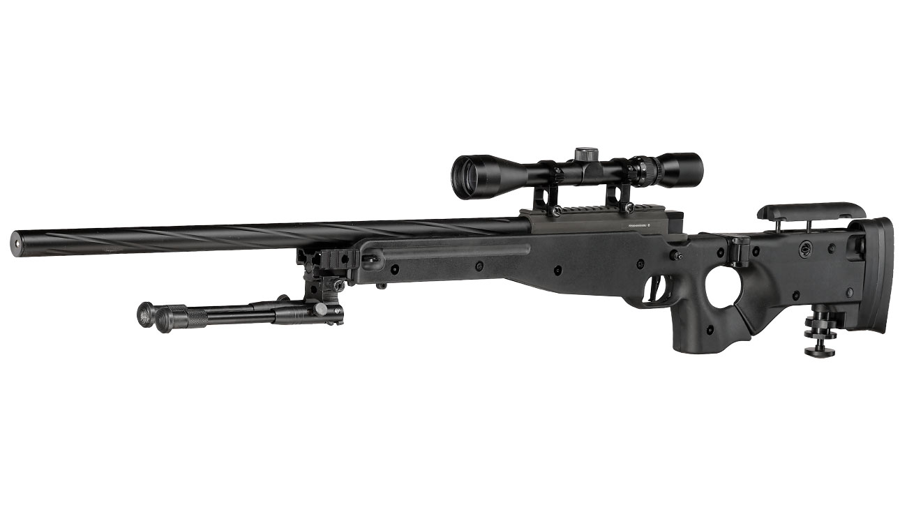Well L96 AWS-338 Snipergewehr inkl. Zweibein / Zielfernrohr Springer 6mm BB schwarz - Spiral Barrel Edition