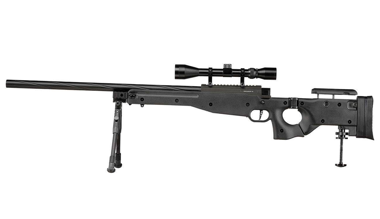 Well L96 AWS-338 Snipergewehr inkl. Zweibein / Zielfernrohr Springer 6mm BB schwarz - Spiral Barrel Edition Bild 1