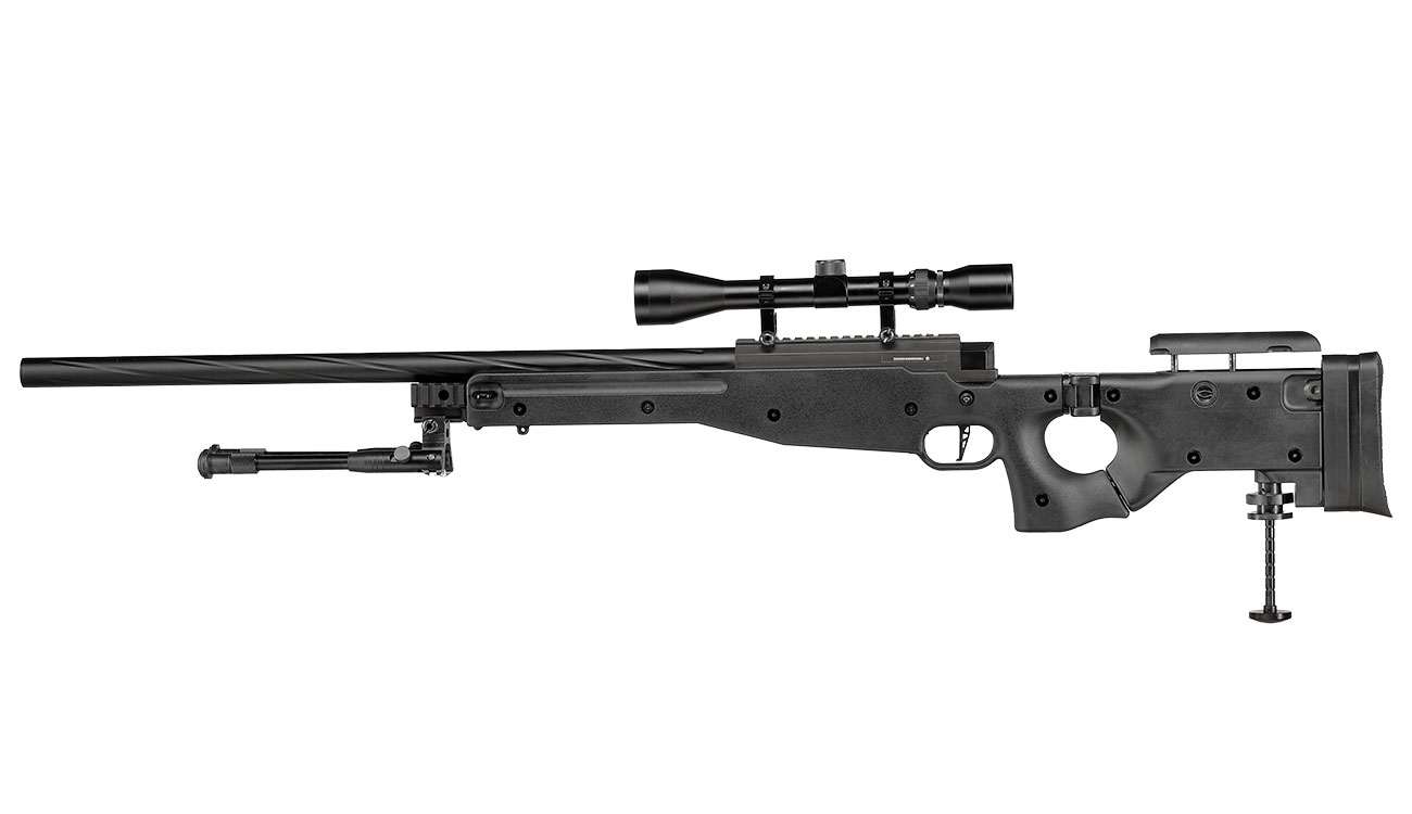 Well L96 AWS-338 Snipergewehr inkl. Zweibein / Zielfernrohr Springer 6mm BB schwarz - Spiral Barrel Edition Bild 2