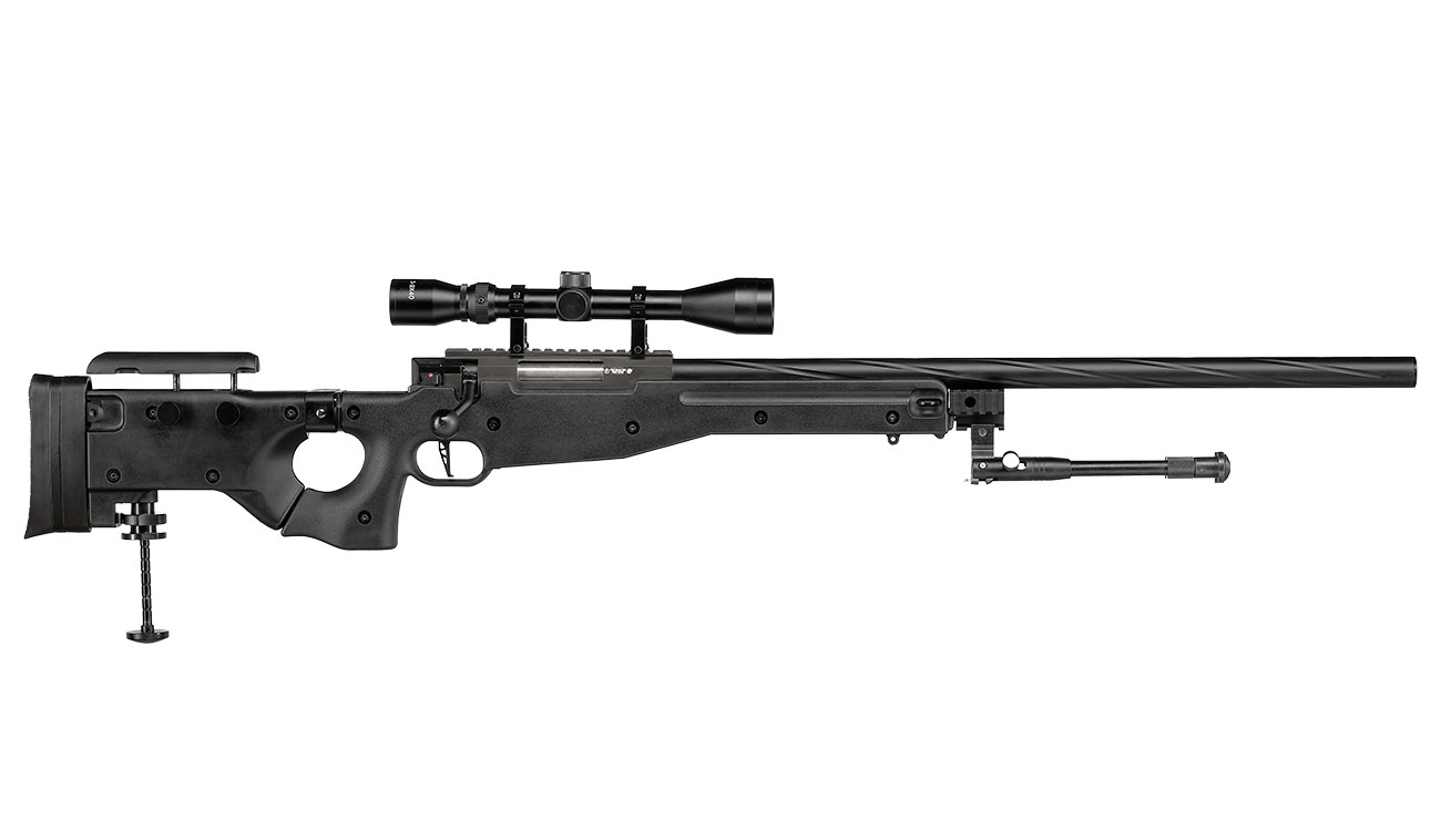 Well L96 AWS-338 Snipergewehr inkl. Zweibein / Zielfernrohr Springer 6mm BB schwarz - Spiral Barrel Edition Bild 3