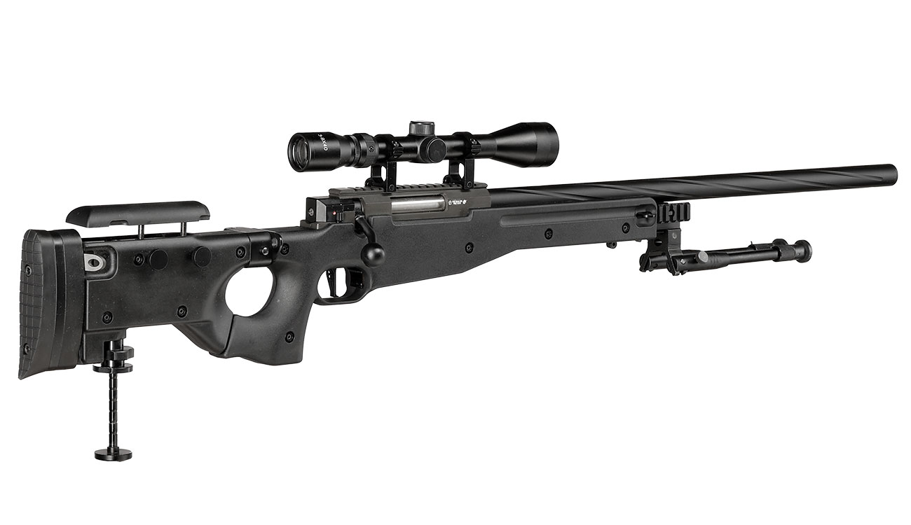 Well L96 AWS-338 Snipergewehr inkl. Zweibein / Zielfernrohr Springer 6mm BB schwarz - Spiral Barrel Edition Bild 4