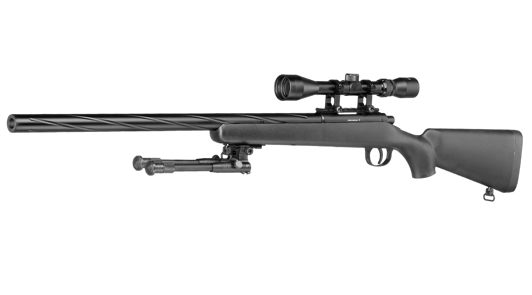 Well M700 Snipergewehr inkl. Zweibein / Zielfernrohr Springer 6mm BB schwarz - Spiral Barrel Edition