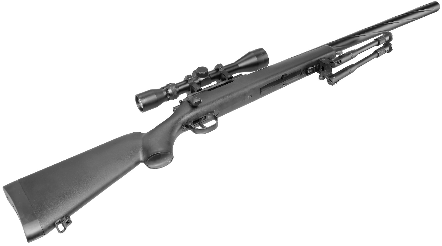 Well M700 Snipergewehr inkl. Zweibein / Zielfernrohr Springer 6mm BB schwarz - Spiral Barrel Edition Bild 5