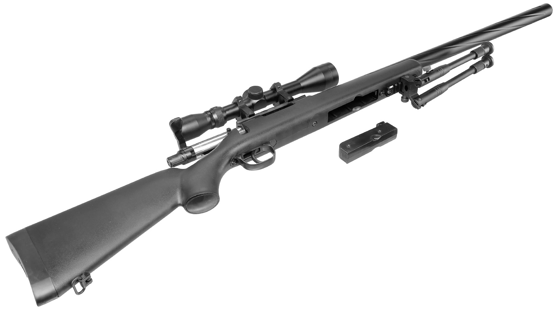Well M700 Snipergewehr inkl. Zweibein / Zielfernrohr Springer 6mm BB schwarz - Spiral Barrel Edition Bild 6