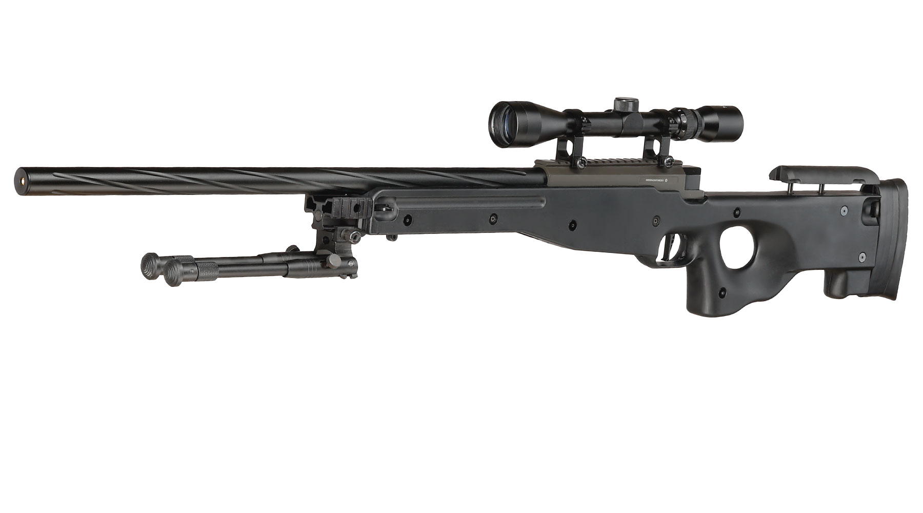Well L96 Snipergewehr inkl. Zweibein / Zielfernrohr Springer 6mm BB schwarz - Spiral Barrel Edition