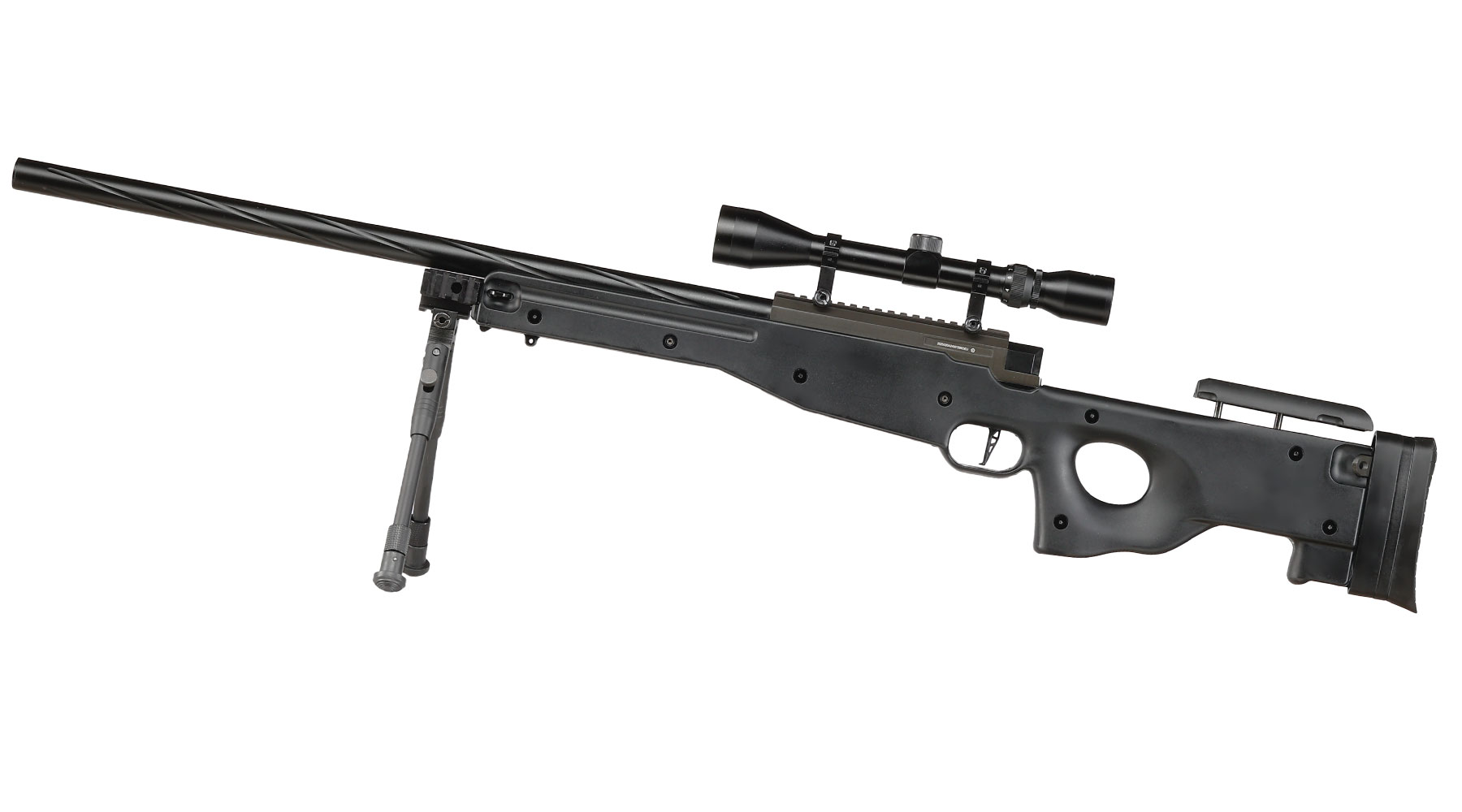 Well L96 Snipergewehr inkl. Zweibein / Zielfernrohr Springer 6mm BB schwarz - Spiral Barrel Edition Bild 1