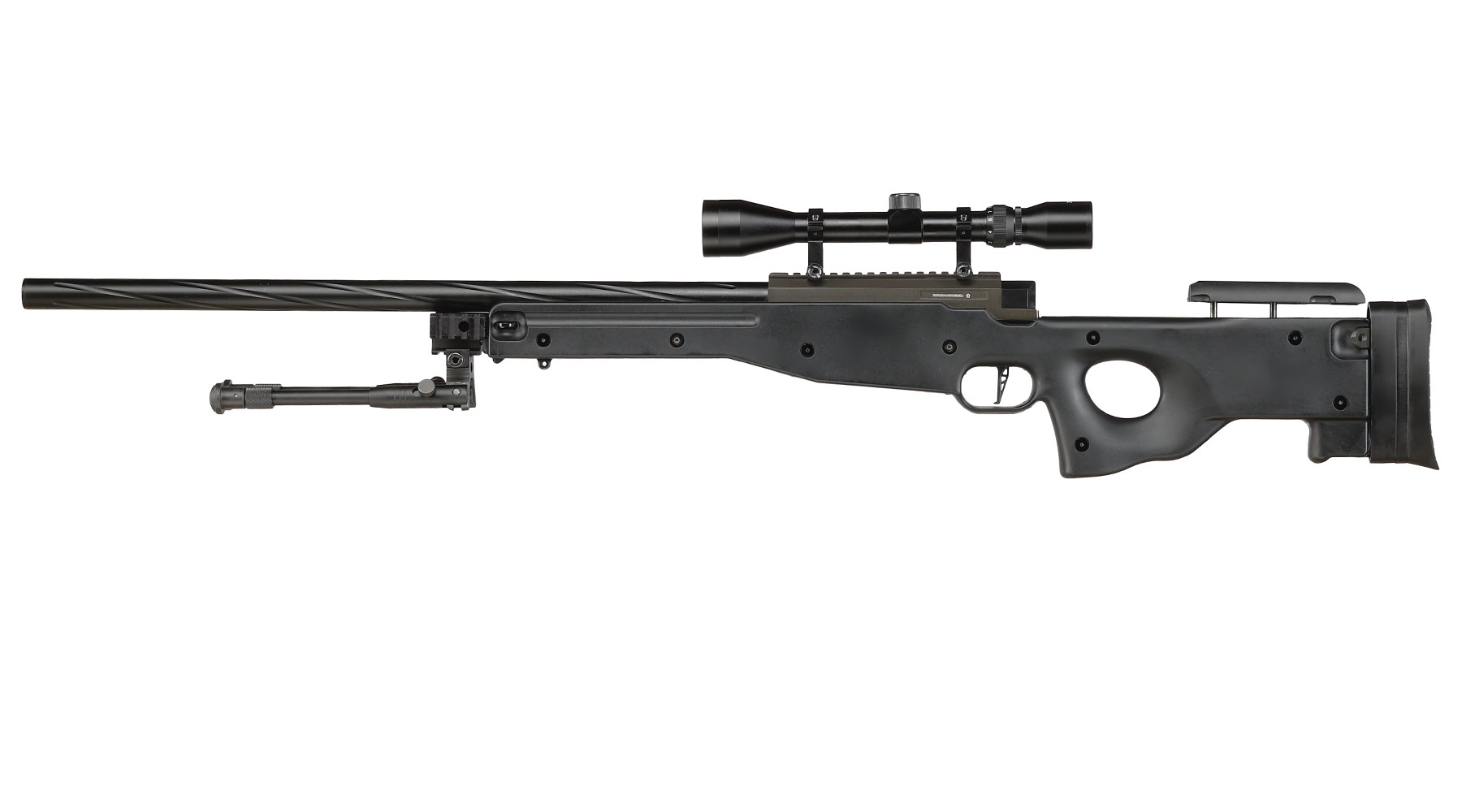 Well L96 Snipergewehr inkl. Zweibein / Zielfernrohr Springer 6mm BB schwarz - Spiral Barrel Edition Bild 2