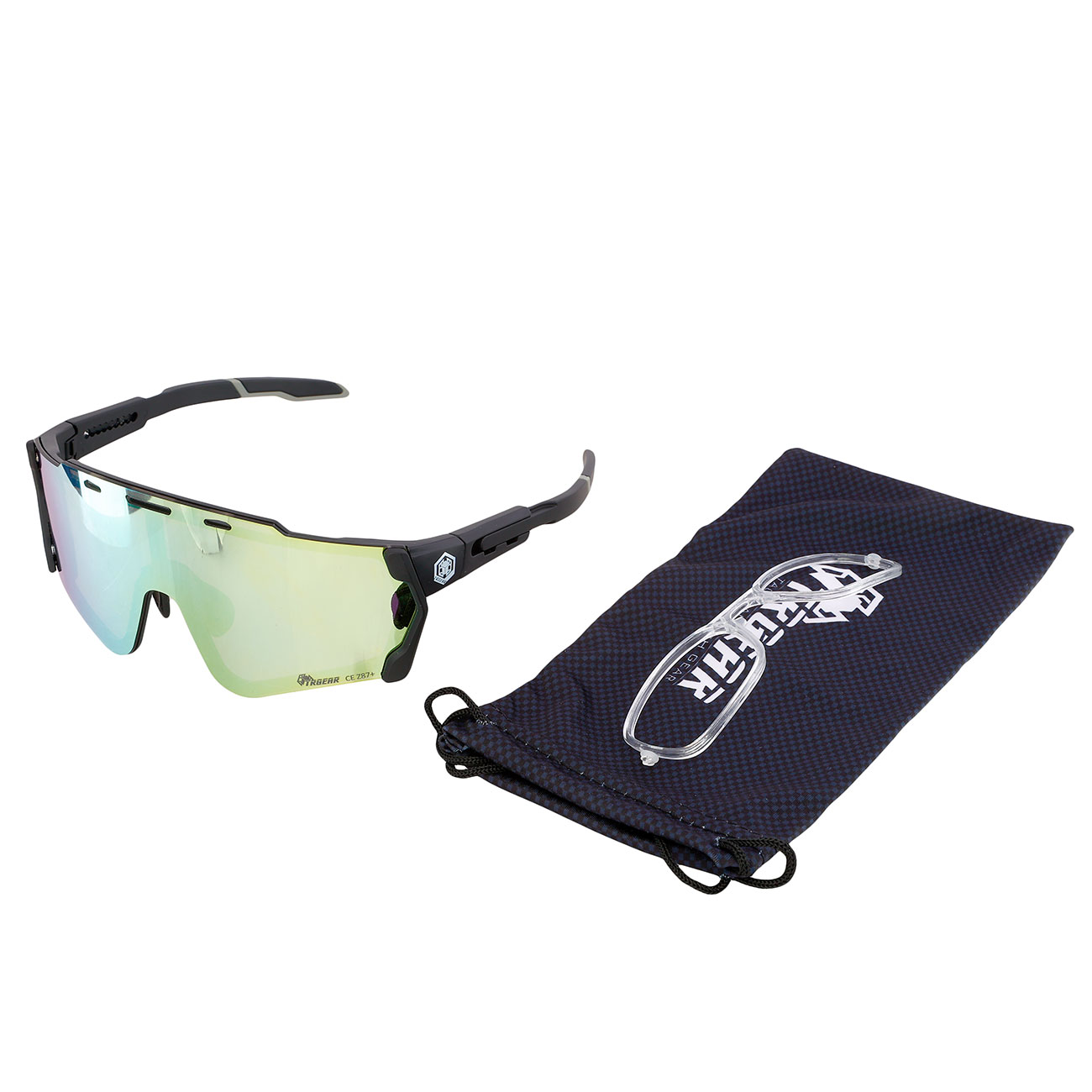 TRGear Tactical Shooting Goggle Schiebrille Komplettset mit Etui schwarz - Glasfarbe gold