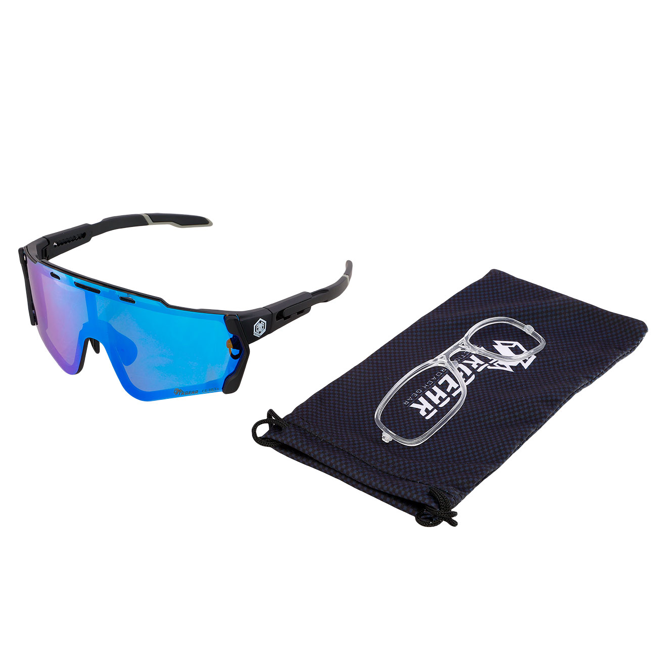 TRGear Tactical Shooting Goggle Schiebrille Komplettset mit Etui schwarz - Glasfarbe blau